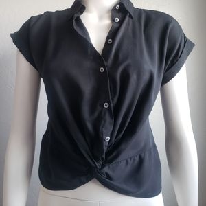 LOFT Lou & Grey Women's Twist Front Shirt | Black | Size X Small